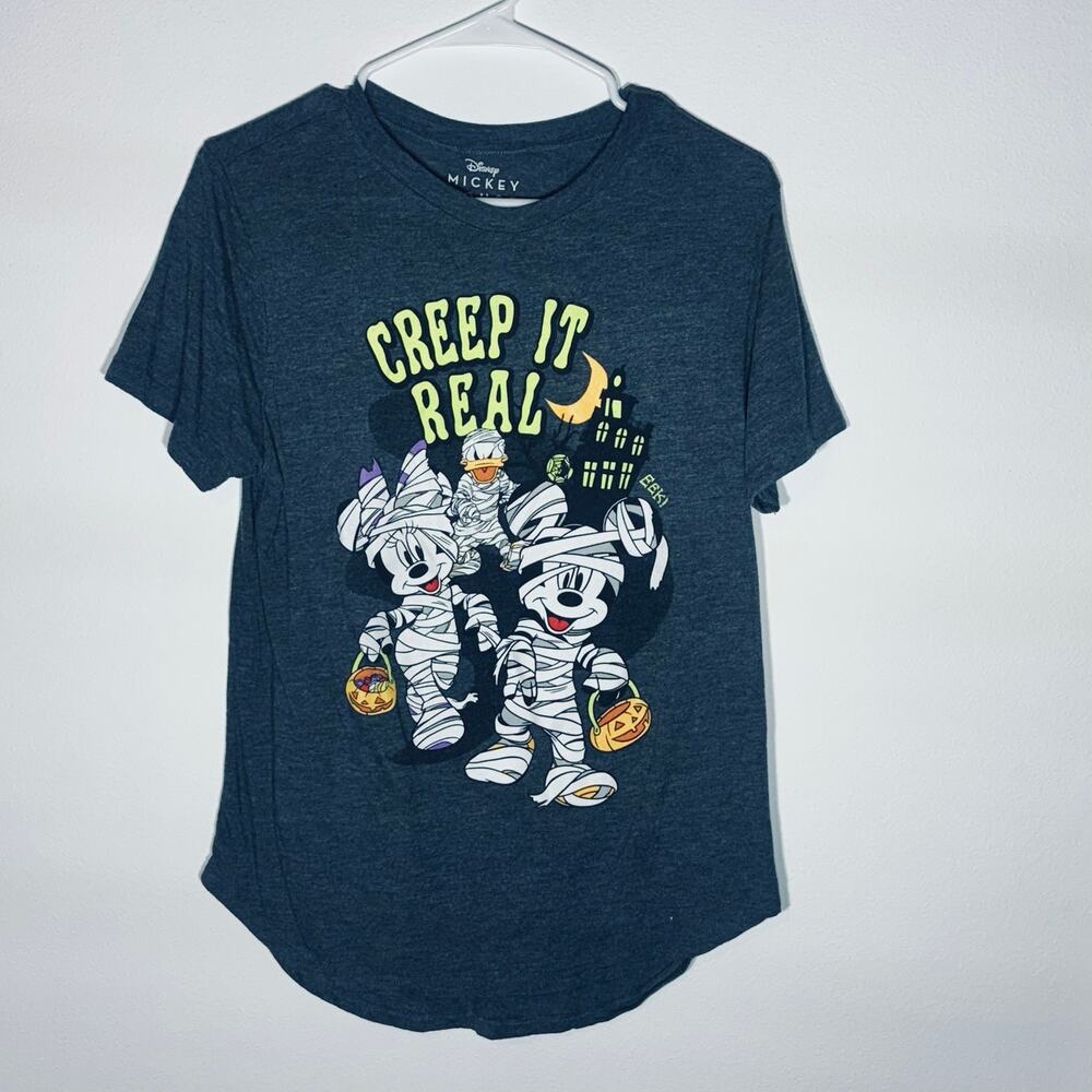 Disney Mickey Mouse Creep It Real Halloween Tee Juniors L Fits Womens S/M